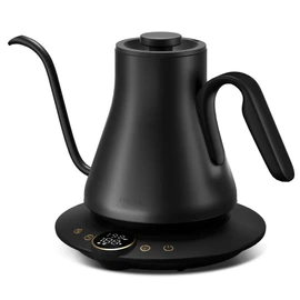 INTASTING Gooseneck Electric Kettle with ±1℉ Temperature Control for Pour Over Coffee & Tea, Quick Heating, BPA-Free Stainless Steel, Built-in Brew Timer, 1500W/0.9L (Ebony Black)