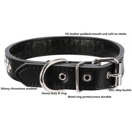 BTDCFY Rhinestones Pet Dog Collars Adjustable Sparkly Crystal Studded Genuine Leather Pet Collar for Small and Medium Dog 1" Wide