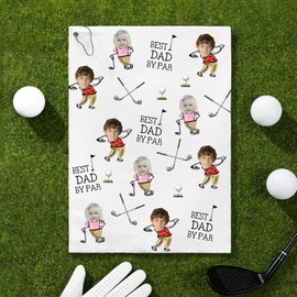 Toalla de Golf Personalizada para Papá, Toalla con Foto Personalizada Diseño Best Dad by Par, Toalla de Microfibra Absorbente con Ojal, Regalo para Día del Padre y Cumpleaños