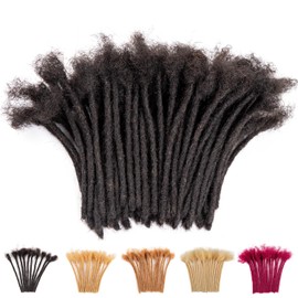 Teresa 4 Inch 0.4cm Width Loc Extension Human Hair Natural Black 100 Strands Full Hand-made Permanent Locs Extensions Can Be Dyed and Bleached for Men/Women/Kids Real Dreadlock Extensions Human Hair