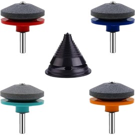 WADY 5PCS Lawn Mower Blade Sharpeners with Blade Balancer, Double Layer Corundum Sharpener for Power & Hand Drills, Durable Lawn Care Tools (Many Colors)