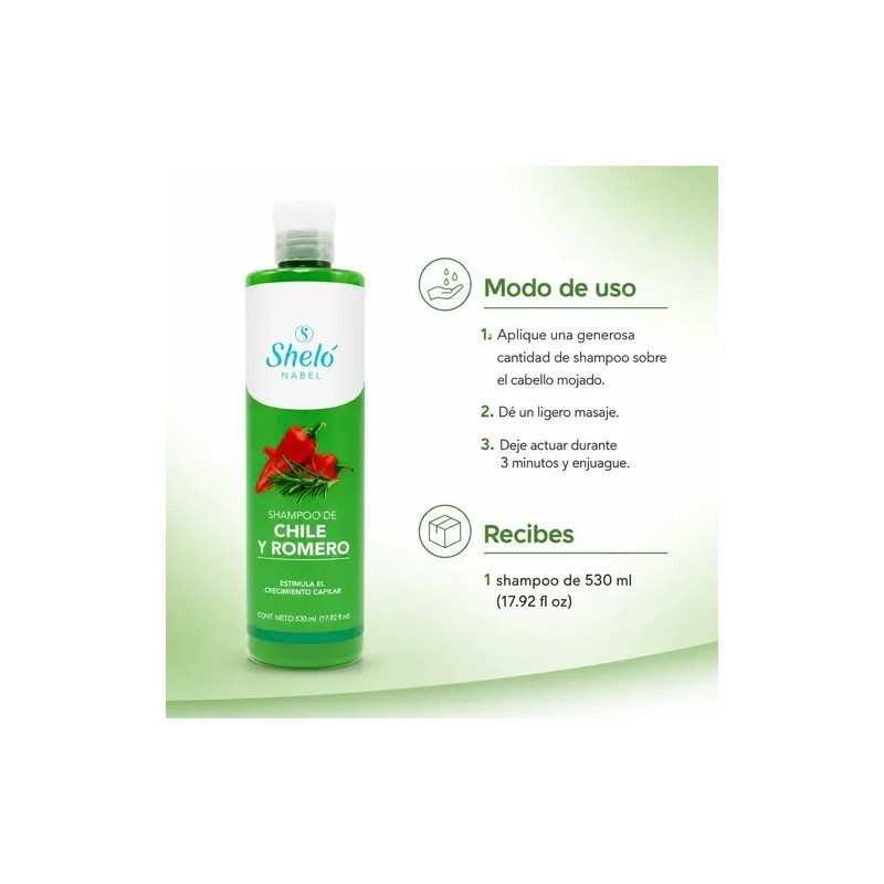 Shelo Shampoo Chile Y Romero Crece Cabello Caida Suaviza 530mL