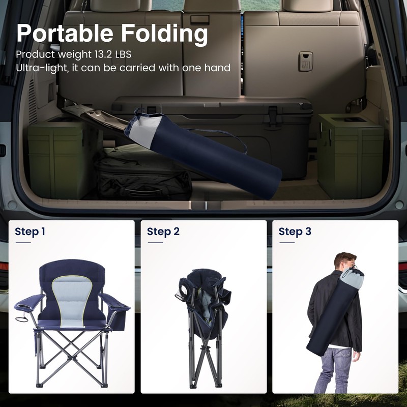 HIGH POINT SPORTS Oversized Camping Folding Chair, Heavy Duty Portable