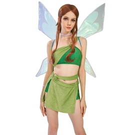 Winx Club Women's Princess Layla Aisha Cosplay Fairy Costume One-shoulder Top Skirt and Panty with a Pair of Wings