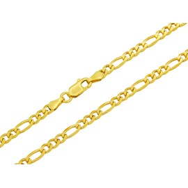 Figaro Chain 925 Sterling Silver Gold-Plated 3.5 mm Wide Choice of Length 45 50 55 cm Silver Chain Gold Chain Women, Gold-Plated Silver