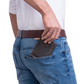 STILORD 'Lino' Leather Wallet with Money Clip and Coin Compartment, Small Men's Wallet with Press Stud, Vintage Wallet, Slim Wallet with RFID Protection, Dark - Brown, Vintage