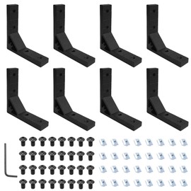 8Pcs 2020 Black Corner Brackets Set with 32Pcs M5 T Slot Nuts, 32Pcs M5x12mm Hex Socket Cap Screw and 1Pcs M3 Wrench for 2020 Series Aluminum Extrusion Profile