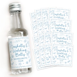 Seashells and Wedding Bells Bachelorette Shot Bottle Labels - 50 mL Bachelorette Liquor Labels - Set of 20, Coastal Bachelorette Party Favors, Beach Bridal Shower Stickers (Whimsical)