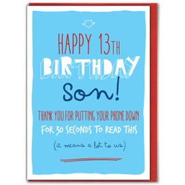 Brainbox Candy - Funny 13th Birthday Card For Son - 'Son Phone Down' - Happy Birthday Son - Age 13 - Hilarious Humorous Joke Banter Cards For Son's Thirteenth Birthday