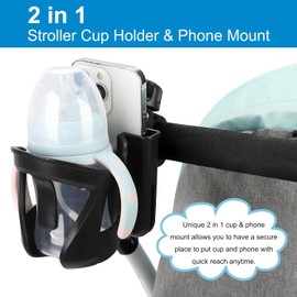 Accmor Stroller Cup Holder with Phone Holder, Universal Cup Holder, Bike Cup Holder, 360° Rotatable Large Caliber Drinks Holder for Stroller, Bike, Wheelchair, Walker