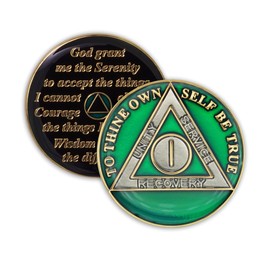 1 Year Sobriety Coin | Triplate AA Chip Recovery Anniversary Token (Green)
