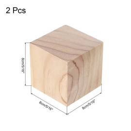 sourcing map 2pcs Wood Blocks, 3"x3"x3" Square Unfinished Wood Cube for DIY, Arts Decoration, Crafts Whittling, Hand Carved