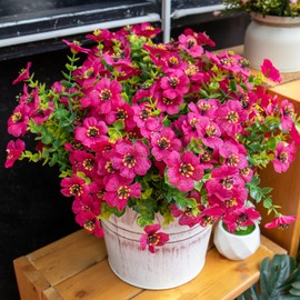 VDVST Artificial Flowers for Outdoors, 10 Bundles UV Resistant Artificial Outdoor Flowers, Not-Fading Silk Faux Flowers for Outdoor Planters for Spring Summer Home Garden Porch Decor, Rose Red