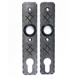 UHRIG 2 pieces short sign for garden door with PZ lock, forged from steel, wrought iron fitting, antique black