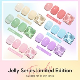 PEACECOLOR Jelly Nail Polish Gel Set, 6 Transparent Colors Pink Blue Green Purple Yellow Gel Polish for Salon Sheer Gel Manicure Set Nail Art DIY at Home