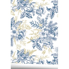 FYSUIMU Blue Botanical Floral Shelf Liner Contact Paper Chinoiserie Flower Self Adhesive Shelf Liner Decorative Peel and Stick Wallpaper for Wall Drawer Furniture Cabinet Table Decal, 17.7 x 117 Inch