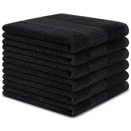 ZHAYAO 6 Pack 100% Cotton Wash Cloth, 12x12 Inch Highly Absorbent and Soft Feel Fingertip Towels, Machine Washable Washcloths for Bathroom, Gym, Hotel, Spa and Kitchen, Black