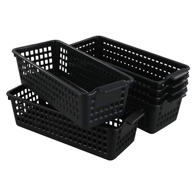 Gitany Black Plastic Baskets Set of 6, Rectangle Slim Storage