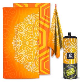 VENTURE 4TH Toalla de playa de microfibra: secado rápido, compacta, sin arena, absorbente, a prueba de arena y ligera, perfecta para camping, playa y viajes por carretera (diseño de mandala naranja