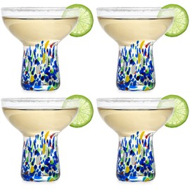 Stemless Margarita Glasses – Set of 4-6oz Luxury Hand Blown Confetti Margaritas, Martini, Cocktails, Water, Wine, Dessert & Champagne Glassware Cinco de Mayo, Hand Blown - Mexican Confetti Glass