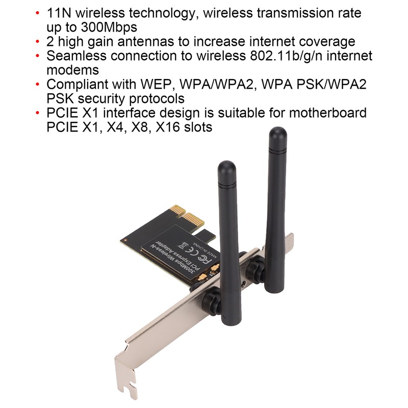 PCIe WIFI Card 11N Technology 2 Gain Antennas 802.11b/g/n 300Mbps