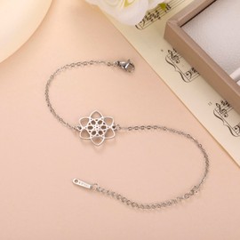 kkjoy Flower of Life Bracelet Stainless Steel Celtic knot Blossom Bracelet Eternity Flower Inspirational Amulet Jewelry for Women Charming Ladies (Silver)