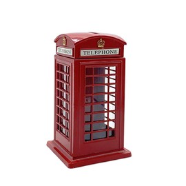 Cafurty Telephone Piggy Bank, Red Metal London Street Telephone Booth Piggy Bank Coin Bank Coin Box - Mini(4.5" H)