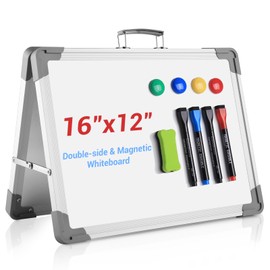 White Board Dry Erase 16" x 12", Magnetic Portable Foldable Whiteboard Double Sided Desktop Dry Erase Board Easel on Table Top with Holder for Classroom, Office, Homeschooling, School Supplies