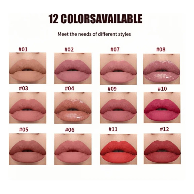 12 Colores Labiales Mate Larga Duracion Pintalabio Regalo