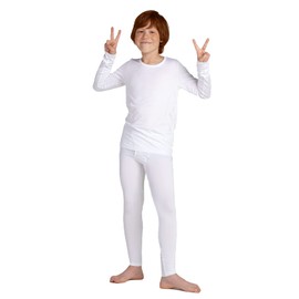 LAPASA Boys Thermal Underwear Set Fleece Lined Long John Base Layer Top Long Sleeves & Bottom Ski Winter Extreme Cold B03 7-8 Years White