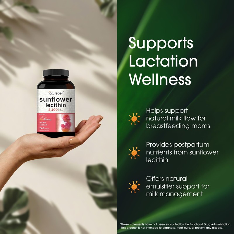 NatureBell Sunflower Lecithin - 240 Softgels - 2,400mg Cold Pressed