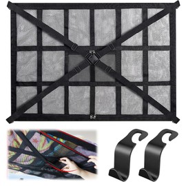 Car Luggage Net, 90 x 65 cm Luggage Net, Car Roof Storage Net with 2 Hooks, Luggage Net Car Roof with Zip, Cross Straps Storage Net, Universal Mesh Bag for Most Vehicle Types