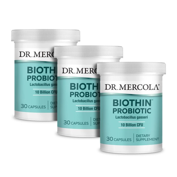 Dr. Mercola Biothin Probiotic 10 Billion CFU Dietary Supplement (3 Pack) 30 Servings (30 Capsules), Supports Optimal Digestion and Regularity*, Non GMO, Gluten Free, Soy Free