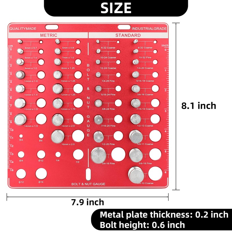 Thread Checker, Nut and Bolt Thread Checker, Bolt Size and