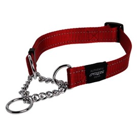 Rogz Utility Medium 5/8-Inch Reflective Snake Obedience Half-Check Dog Collar, Red