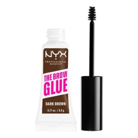 NYX Professional Makeup, The Brow Glue, 5gr. Tono: Dark Brown. Gel fijador de cejas, 16 horas de duración, no pegajoso, sin transferencias, resistente al agua y sin residuos