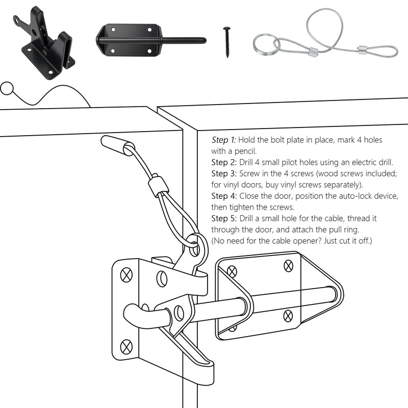 KINJOUZ Heavy Duty Gate Latch for Wooden Fence with Cable