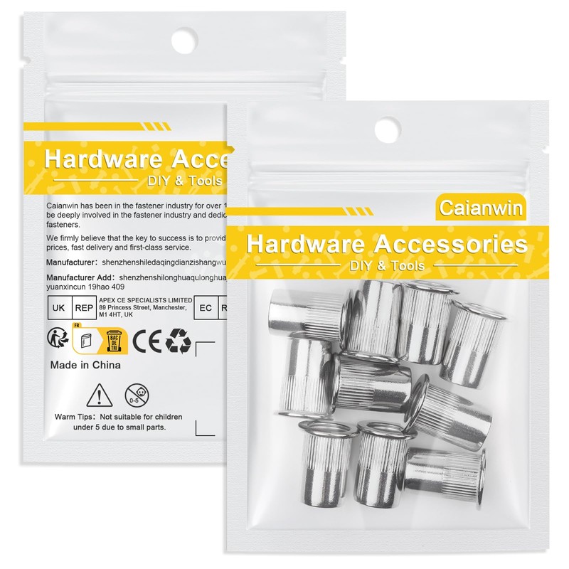 Caianwin Flat Head Rivet Nuts Stainless Steel A2 V2A Threaded