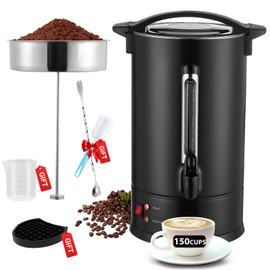 150 Cup Commercial Coffee Urn with Percolator, 1500W Upgraded Power, Quick-Brewing Coffee Maker With Auto Temp Control, Large Stainless Steel Hot Beverage Dispenser, Hot Water Urn For Events, Catering