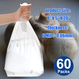 Business King Mushroom Grow Bags with Breathable Micron Filter Patch 60 Pcs 8 X 5 X 20 with Self Healing Injection Port, 6 Mil Thick Spawn Bags, Mushroom Substrate Bags