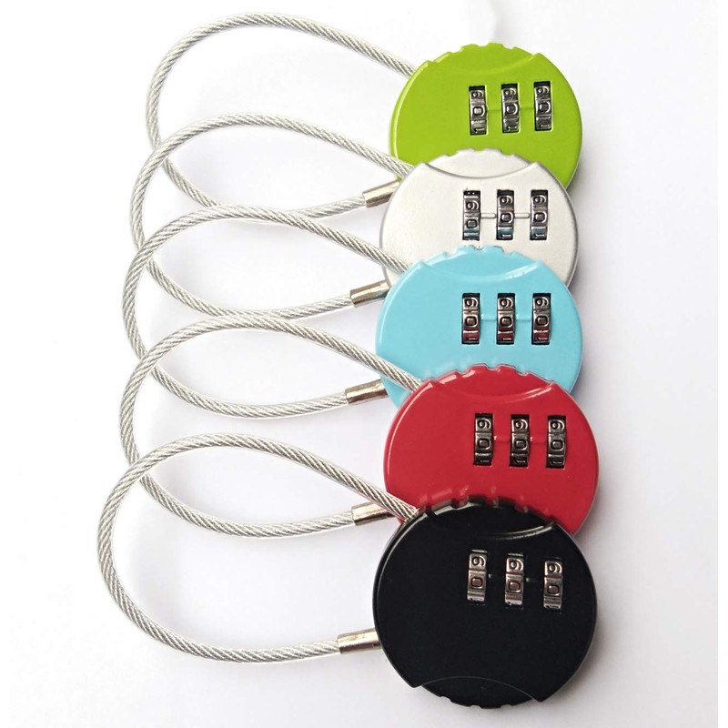 ZPLIUST 3-Digit Cable Luggage Locks Re-settable Combination, Alloy Body Color