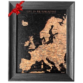 Splosh Travel Map - Desk Europe Map Pin Board in Black, Wooden Frame. Map of Europe with 100 Pins in 2 Colours to Mark Your Past & Future Adventures, Map of Europe for Travel Planning. (TVB32)