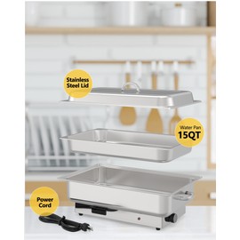 Electric Chafing Dish, 9QT Rectangular Buffet Servers and Warmers Stainless Steel Chafing Dish Buffet Set, Commercial Food Warmer with Temperature Control Display for Parties, Catering, Festivals