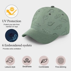 Toddler Baseball Hat Baby Boy Girl Baseball Hat Cap Cute Dinosaur Kids Caps Adjustable Cotton Baby Sun Hats for Boys Girls Sun Protection Age 4-8 Years, Green