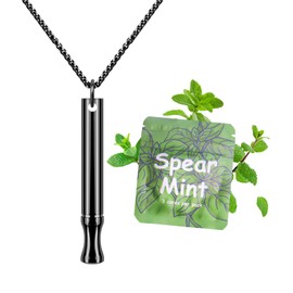 ASTOFLI ASTOFLI Anxiety Breathing Necklace With Resistance: Mint Flavoured Breathlace Tube Breathing Necklace With Resistance Filter Calm Breathlace Stop Stress Necklaces Anxiety Relief Breathe Pendant Black