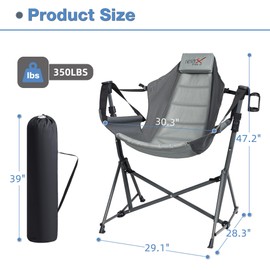 RELAX FIELD Hammock Camping Chair, 3 Heights Swinging Chair with Adjustable Backrest, Folding Rocking Chair with Head Pillow&Cup Holder, Outdoor Chair for Camping and Hiking, Supports 350lbs, Grey
