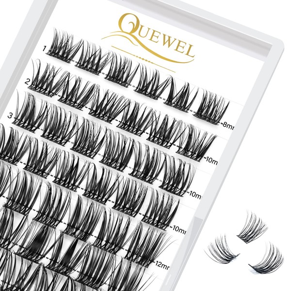 Lash Clusters 72 Pcs QUEWEL Cluster Lashes Wide Stem Mix8-16mm DIY Eyelash Extension Individual False Eyelashes Soft & Do Not Break for Personal Makeup Use at Home(QUH-A02-Mix8-16mm)