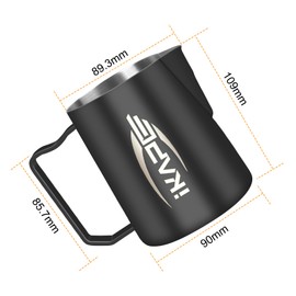 IKAPE Espresso Milk Pitcher, Espresso Steaming Pitcher with Sharp Spout for Espresso Barista Tool, 20.3 oz / 600ml Milk Frothing Jug (Black)