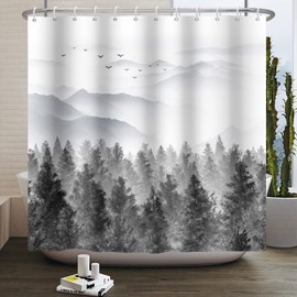 Baocicco Grey Forest Mountain Shower Curtain Watercolor Misty Forest Nature Tree Mountain Landscape Shower Curtains for Bathroom Waterproof Fabric Shower Curtain with Hooks 72x72 Inches