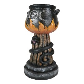Wicca Triple Moon Witch Cauldron With Snake And Sacred Geometry Candle Holder